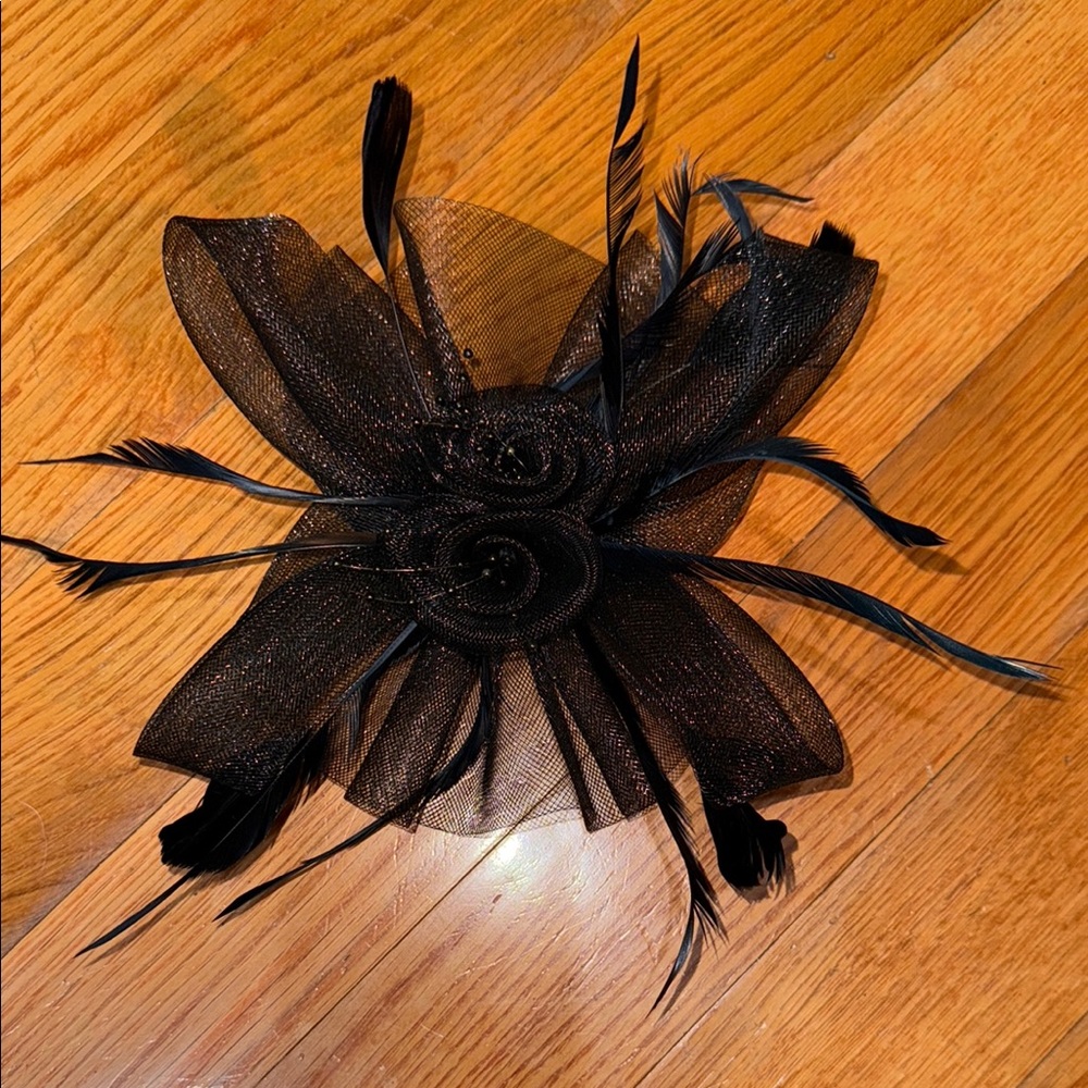 Derby or Keeneland Elegant Black Fascinator with Feather Accents